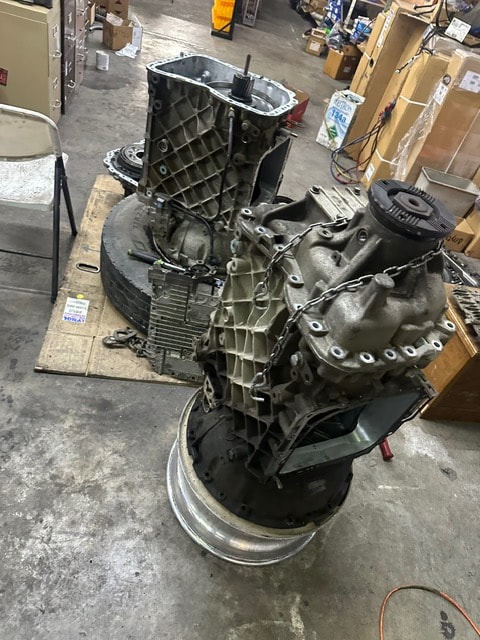 Transmission teardown at Pacific Truck Repairs shop